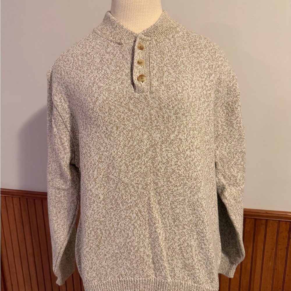 Lands' End Men's Cream Button-Collar Sweater